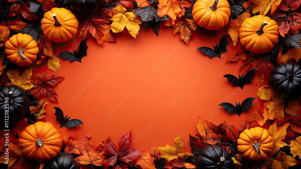 Poster contemporary halloween backdrop adorned with pumpkins bats and decor elements suitable for a hallowe