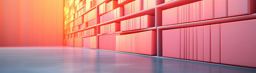 Pink bookshelf interior design.