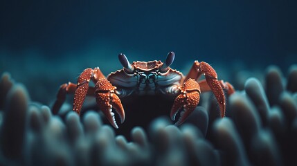 Fototapeta premium Close-up of a colorful crab on coral reef