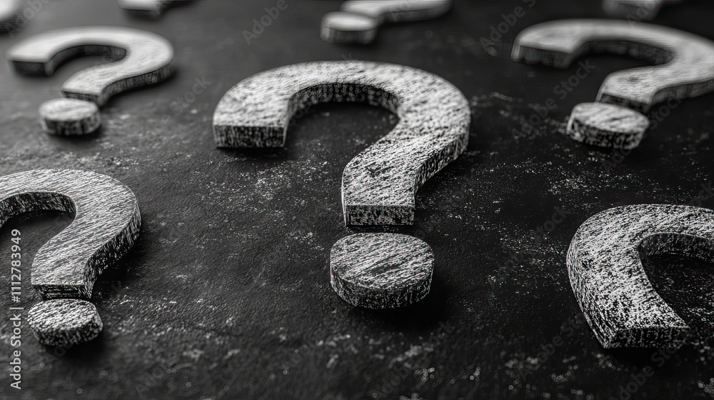 Poster craft a pattern with chalk like white question marks on a blackboard style background evoking a sense of inquiry and educatio