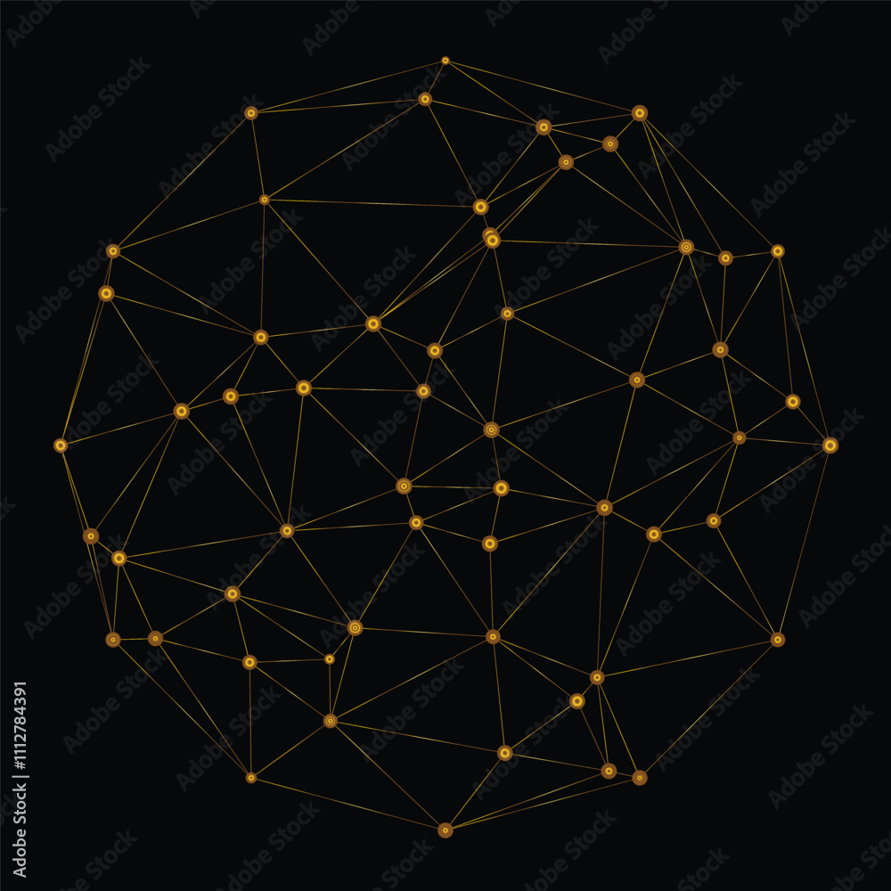 Wall mural sphere interconnected with lines and dots pattern abstract background. digital 3d futuristic technol