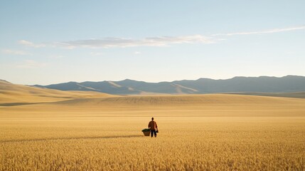 Obraz premium Farmer in Golden Wheat Field