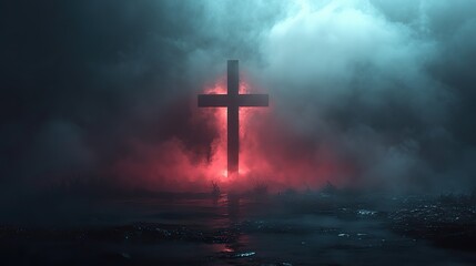 Naklejka premium cross with the flag of the united states of america in the smoke