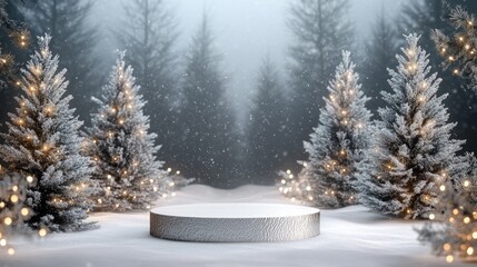 Fototapeta premium Christmas podium with a background of Christmas tree decorations