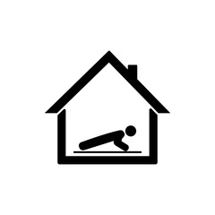 Exercise from at home. Pictogram depicting man working  push up from home isolated on white background .