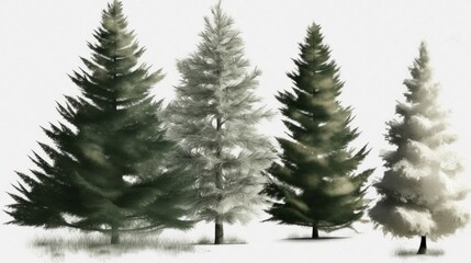 Serene Evergreen Trio: A Winter's Day in the Forest