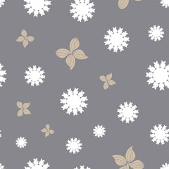 seamless repeat pattern with beige butterflies and white floral motifs on a gray background perfect for fabric, scrap booking, wallpaper, gift wrap projects