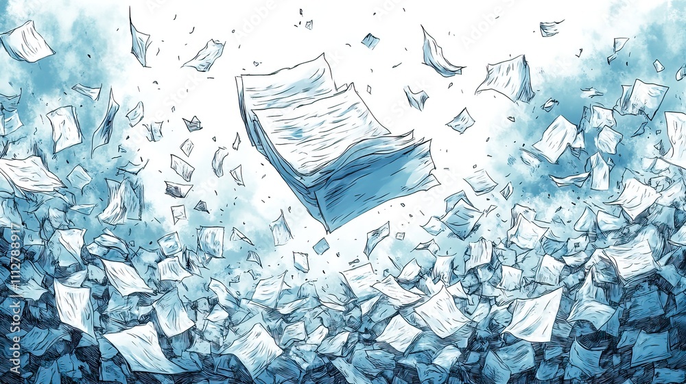Poster documents in paper files become misplaced flying sheets blank sheet office element thrown object whi