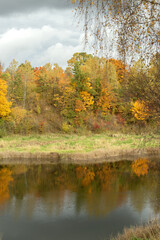 Autumn view to the river Venta near the city Kuldiga, Latvia. Vertical frame. High quality photo