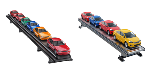 Conveyor belt carrying different color isolated on transparent background, Set of