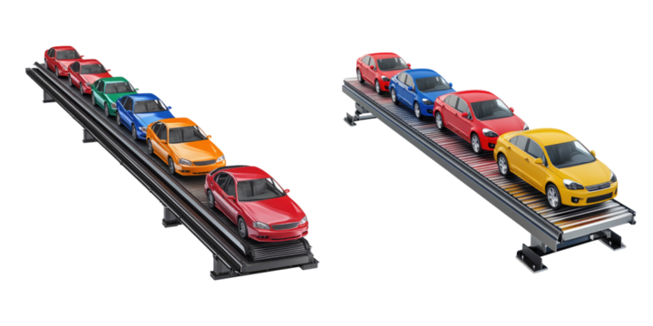 Conveyor belt carrying different color isolated on transparent background, Set of