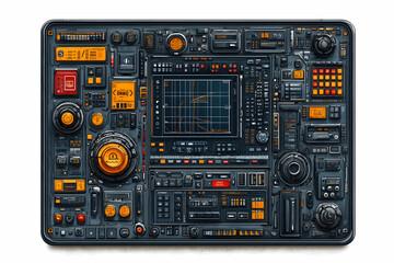 Obraz premium Futuristic control panel with buttons, knobs, and displays.