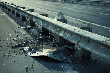 Damaged Guardrail on Highway: Aftermath of Collision Illustrating Road Safety Concerns