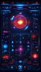 Obraz premium Futuristic digital interface with glowing elements and data visualizations.