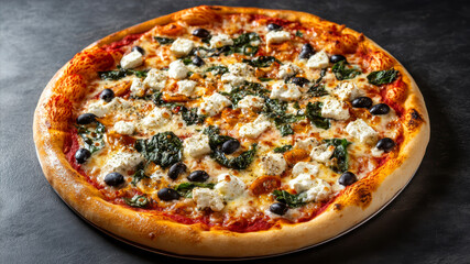 Delicious Traditional Italian Pizza Topped With Fresh Ingredients on a Dark Table