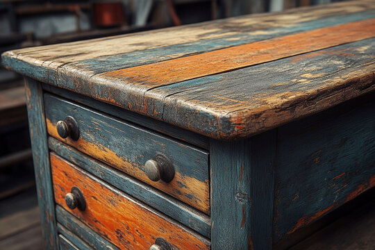 Distressed Wooden Chest With Multiple Drawers