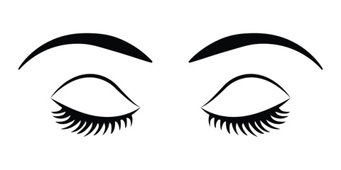 Woman eyes with eyebrows vector icon. Closed woman eyes symbol.  Elegant eye makeup icon. Mascara lash icon. Long lashes sign eps 10.