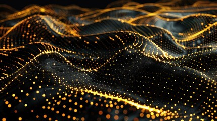 Abstract Digital Landscape with Golden Lights