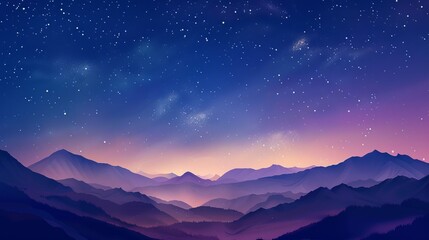 Stunning night sky over purple-hued mountains at twilight.