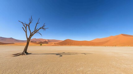 A lone tree stands in the middle of a desert