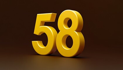3D "58" text in vibrant yellow with a matte finish, set against a solid dark brown background
