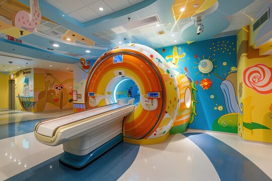 Pediatric MRI Scanner with Colorful Decorations for Child-Friendly Medical Environments
