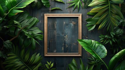 Golden Frame Surrounded by Lush Tropical Foliage