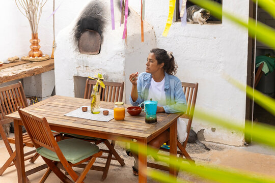 Peaceful outdoor breakfast in a cozy rustic setting