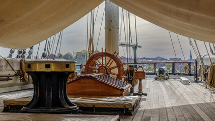 19th century warship - upper deck with helm © Peter