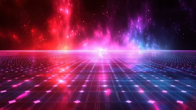 Virtual Reality Experience. Synthwave Post Quantum Cryptography Simulated Space id Ai singularity Hosting core Into the Cryptoverse Glozal Tunetank Pulse Chain Futuristic digital grid glowing neon li