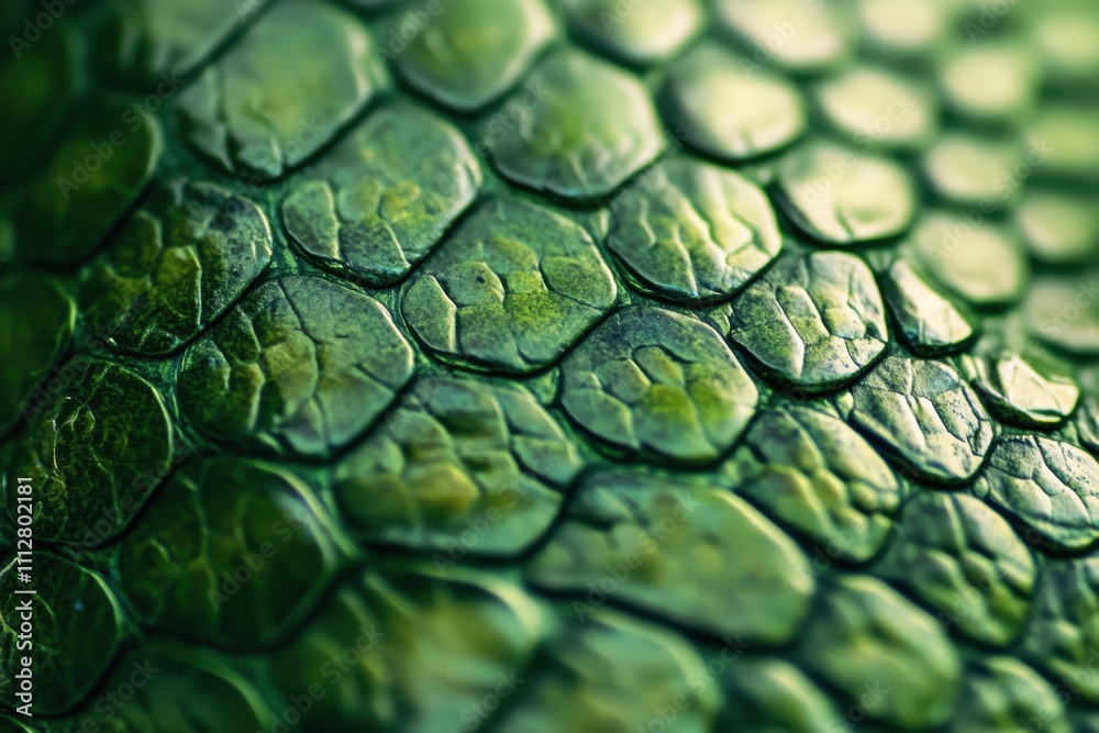 Poster A close-up of the texture and pattern on green snake skin, highlighting its unique scale structure and depth.