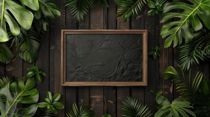 Dark Wooden Frame with Lush Tropical Foliage