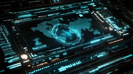 Obraz premium Futuristic Global Network Interface with Digital Map Visualization