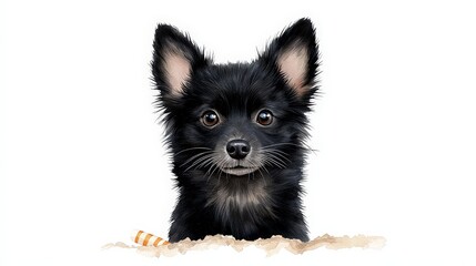Adorable black puppy portrait, digital art.
