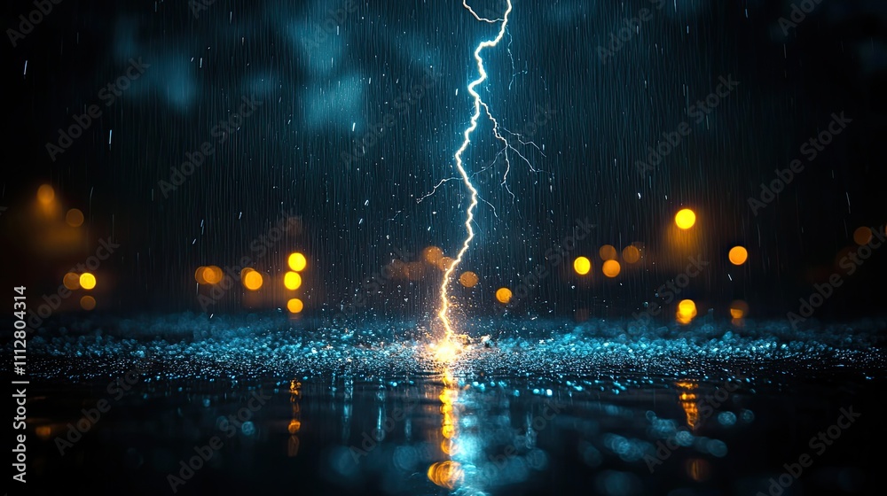 Poster isolated lightning bolts on a black background capturing the power of nature shallow depth of fiel