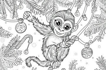 Fototapeta premium Cute Christmas coloring pages featuring animals in festive holiday setting