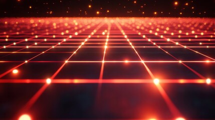 Fototapeta premium Digital Grid with Glowing Red Lights in a Futuristic Setting