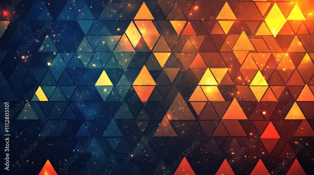 Poster Abstract Geometric Pattern of Colorful Triangles in Space Background
