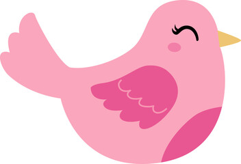 Cute pink bird flat vector icon.Transparent background.