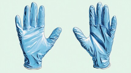 Fototapeta premium A pair of blue disposable gloves, commonly used for protection in medical, cleaning, and food preparation settings.