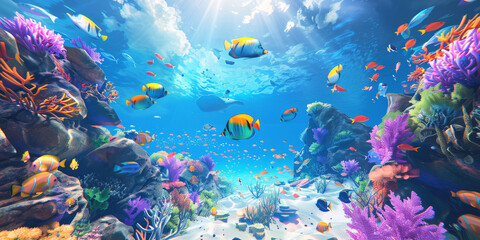 Obraz premium underwater world corals fish Generative AI