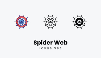 Spider Web Icons thin line and glyph vector icon stock illustration