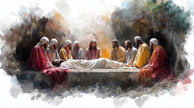 jesus christ is laid in the tomb watercolor digital painting
