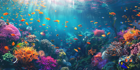 underwater world corals fish Generative AI