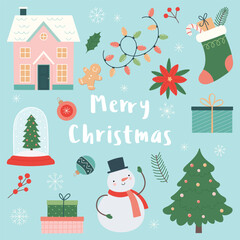 Set of Christmas illustration. Cute illustration for design, greeting card, decoration, textile.