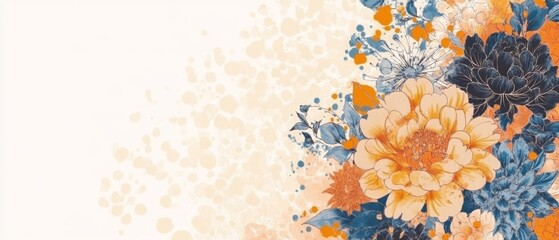 Chinese New Year A colorful flowery background with a blue and orange flower in the center