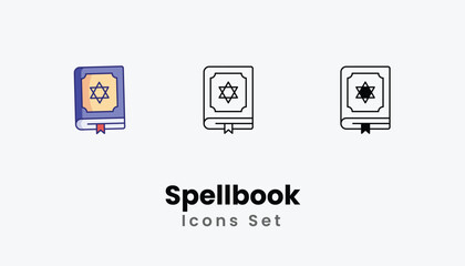 Spellbook Icons thin line and glyph vector icon stock illustration