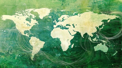 Obraz premium Artistic World Map on Textured Green Background