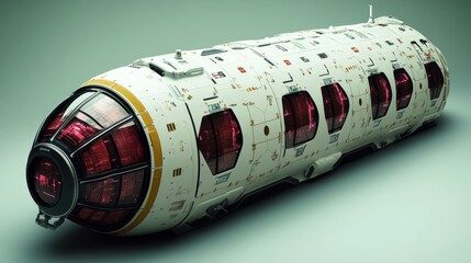 Fototapeta na wymiar Space Technology Innovation. Futuristic space capsule model isolated on white background, advanced spacecraft design for technology projects, sci-fi themes, innovation concepts, aerospace, and modern