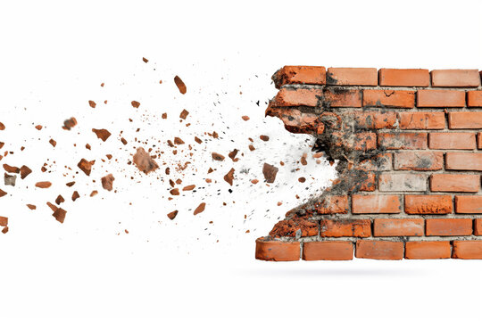 Breaking brick wall design exploding into pieces creative environment